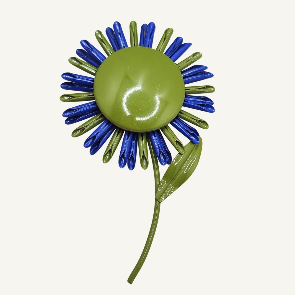 Rare Vintage Enamel Flower Brooch Large MCM Mod Pop Art Daisy Sunflower 4" 519